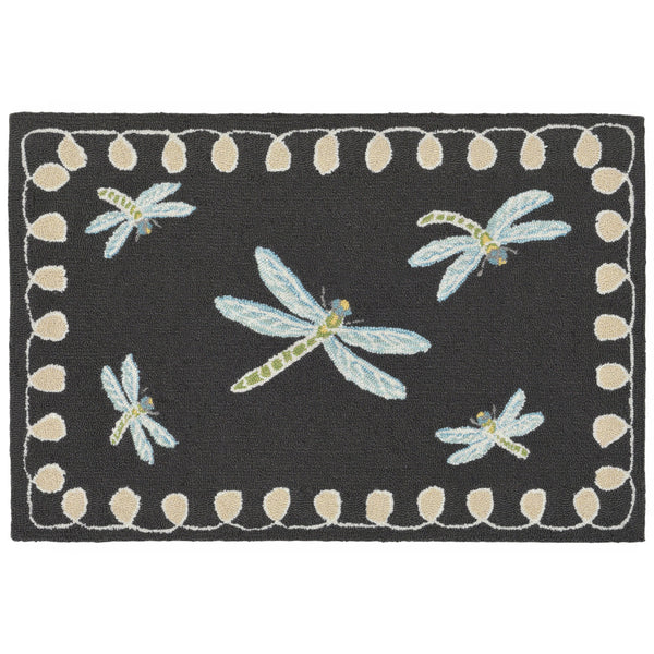 Plow & Hearth Liora Manne Frontporch Dragonfly Indoor/Outdoor Mat Midnight 2' X 3'