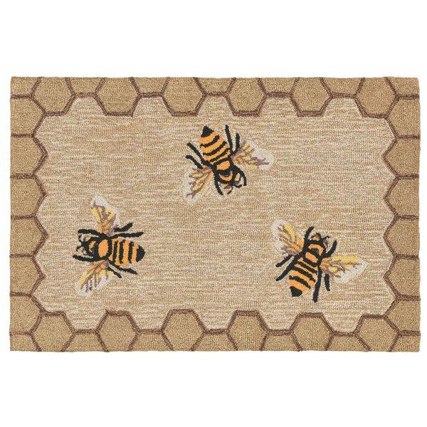 Plow & Hearth Liora Manne Frontporch Honeycomb Bee Indoor/Outdoor Mat Natural 2' X 3'
