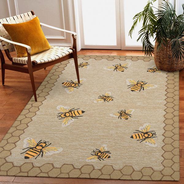 Plow & Hearth Liora Manne Frontporch Honeycomb Bee Indoor/Outdoor Mat Natural 2' X 3'