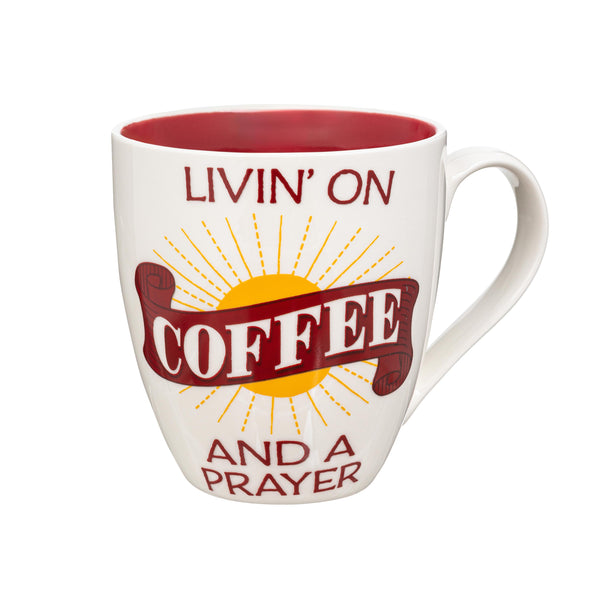 Plow & Hearth Living On Coffee And A Prayer Ceramic Cup O' Java 17oz Gift Box