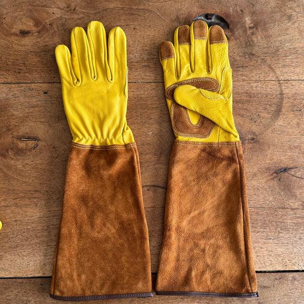 Plow & Hearth Long Garden Gloves - Rose Pruning Gloves (Soft Cowhide)