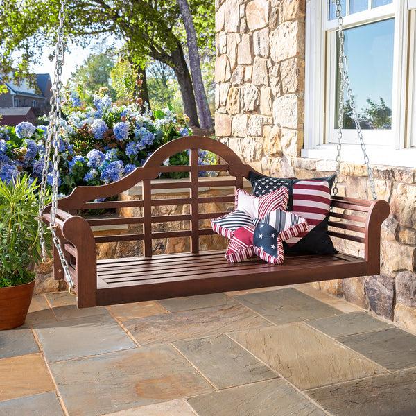 plow & hearth Lutyens Eucalyptus Wood Porch Swing Natural