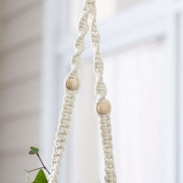 Plow & Hearth Macrame Large Hanging Globe Plant Cover Natural