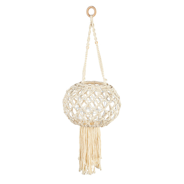 Plow & Hearth Macrame Large Hanging Globe Plant Cover Natural