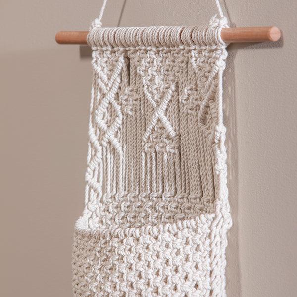 Plow & Hearth Macrame Wall Pocket Plant Cover Natural
