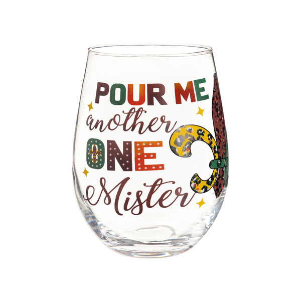 Plow & Hearth Mardi Gras Fleur De Lis Stemless Glass 17oz Gift Box