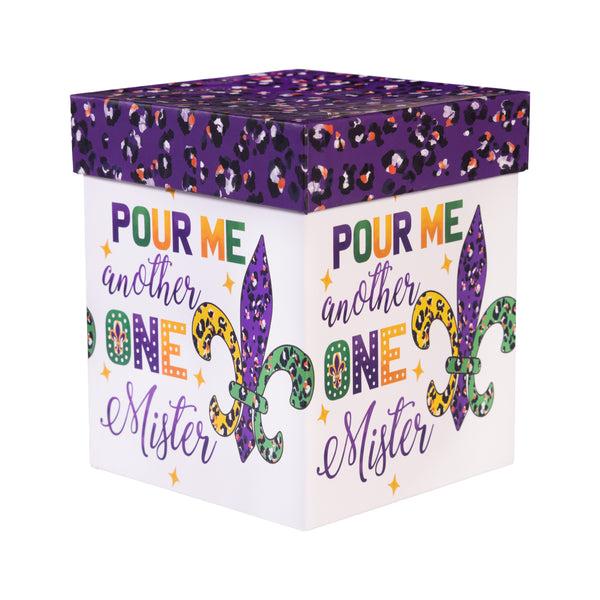Plow & Hearth Mardi Gras Fleur De Lis Stemless Glass 17oz Gift Box