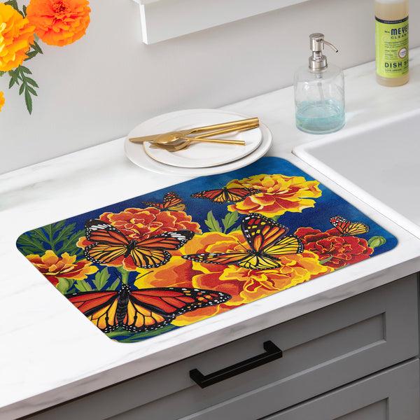 plow & hearth Mariposa Melody Fabric Dish Drying Mat 20" x 15"