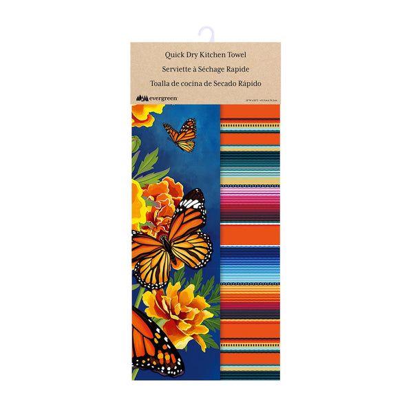 Plow & Hearth Mariposa Melody Monarch Quick Dry Kitchen Towel 18" X 30"