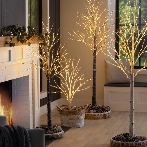 plow & hearth Medium Indoor/Outdoor Birch Tree with 400 Warm White Lights