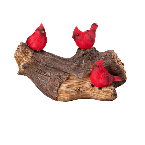 Plow & Hearth Memorial Garden Statue Solar Cardinal Family On Wooden Log 5"H