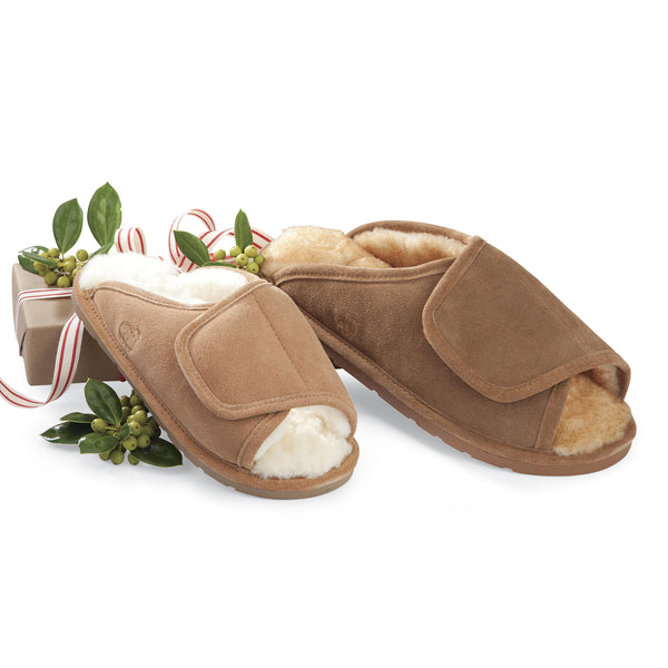 plow & hearth Men's Indoor/Outdoor Sheepskin Side-Wrap Slipper