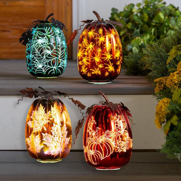 plow & hearth Mercury Glass Lighted Pumpkin Halloween Accent