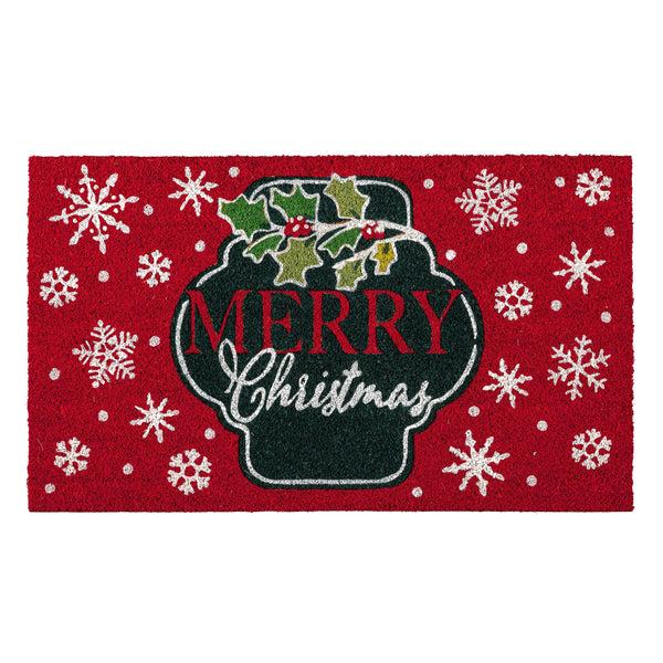 Plow & Hearth Merry Christmas Floral Pattern Coir Mat