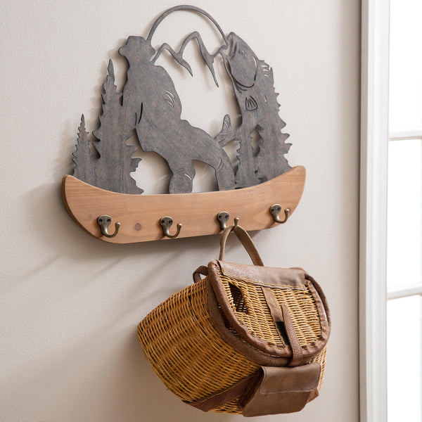 plow & hearth Metal and Wood Mountain Wall Décor with Hooks