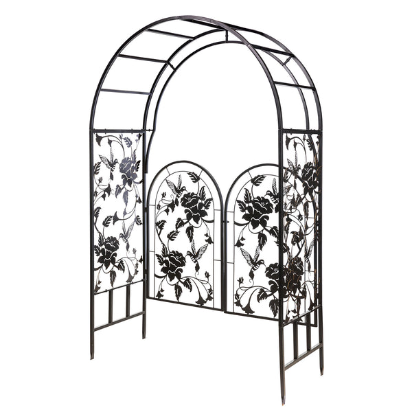 plow & hearth Metal Arched Hummingbird Garden Arbor with Gate