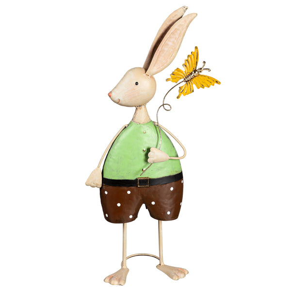 Plow & Hearth Metal Bunny With Butterfly Garden Statue