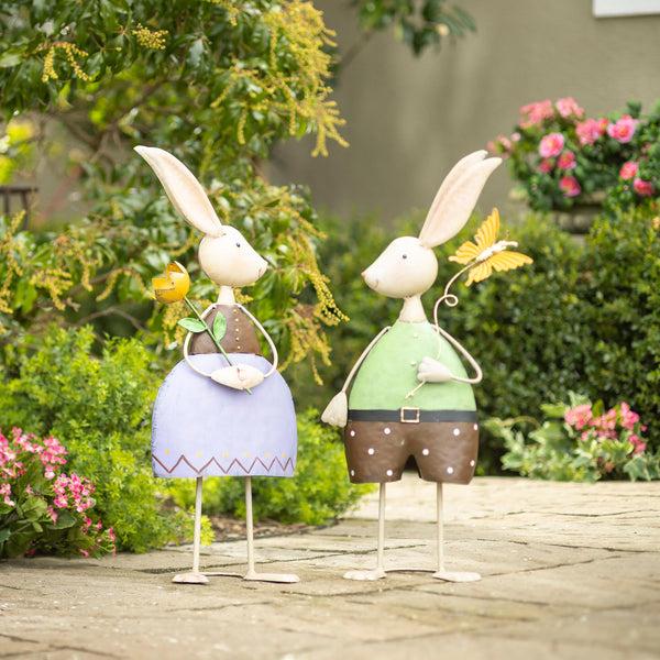 Plow & Hearth Metal Bunny With Butterfly Garden Statue