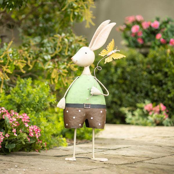 plow & hearth Metal Bunny With Butterfly Garden Statue