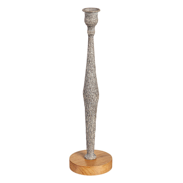 Plow & Hearth Metal Candlestick Holder With Wood Base Set Of 3