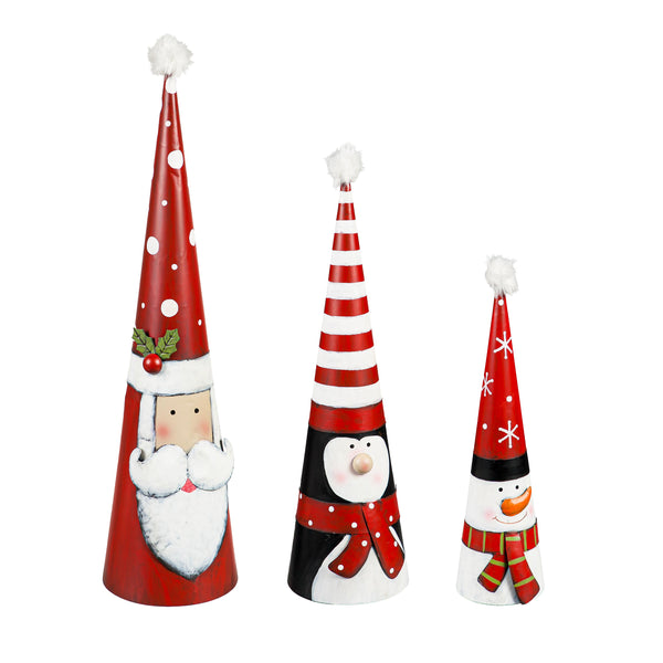 Plow & Hearth Metal Cone-Shaped Holiday Characters Set Of 3