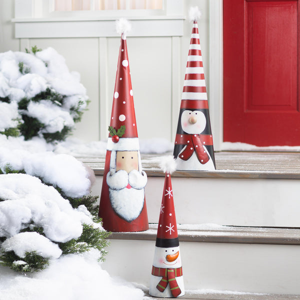 plow & hearth Metal Cone-Shaped Holiday Characters Set of 3