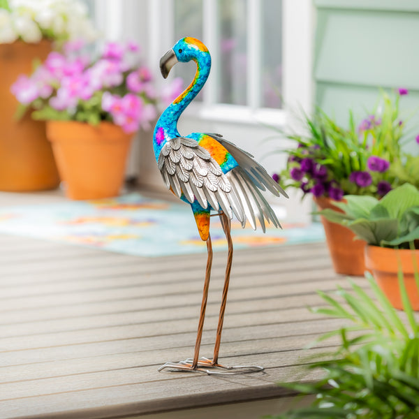 plow & hearth Metal Gradient Flamingo Garden Statue 21.5"H