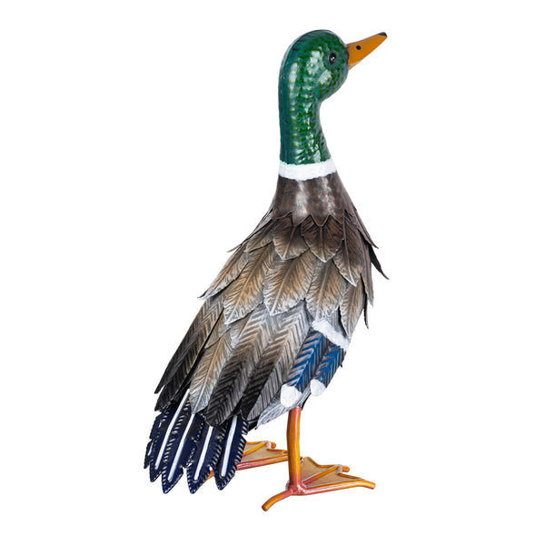 Plow & Hearth Metal Mallard Duck Garden Statue Looking Up Pose. 16"H