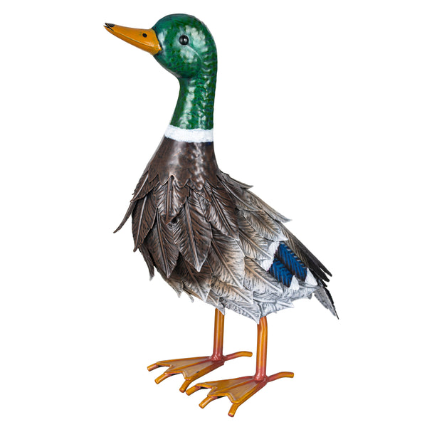 Plow & Hearth Metal Mallard Duck Garden Statue Looking Up Pose. 16"H