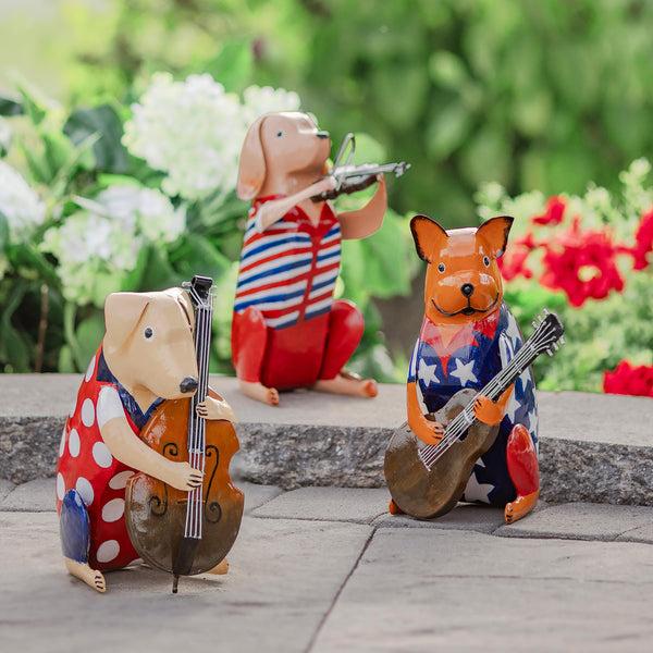 plow & hearth Metal Patriotic Dog Statue with Instrument
