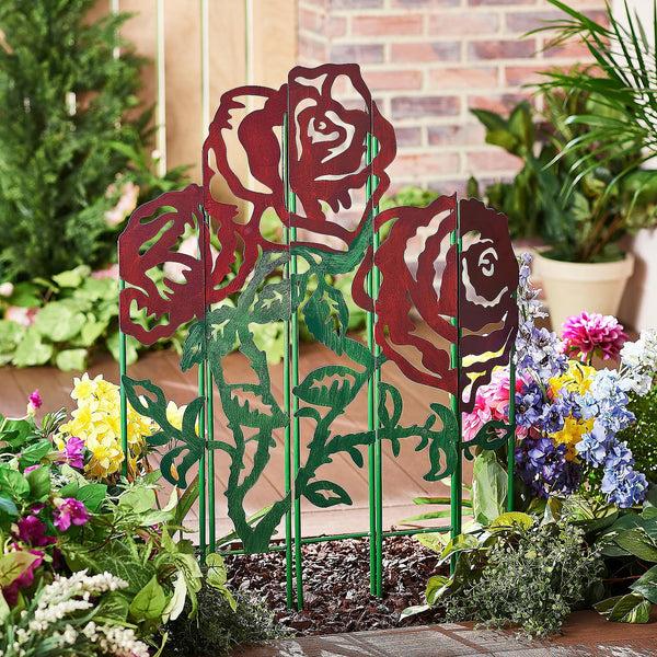 plow & hearth Metal Rose Garden Landscape Panel Stakes 5-Panel Set