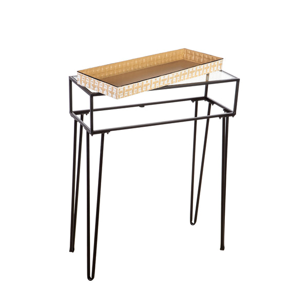 Plow & Hearth Metal Table With Glass Top And Gold Metal Planter Dish