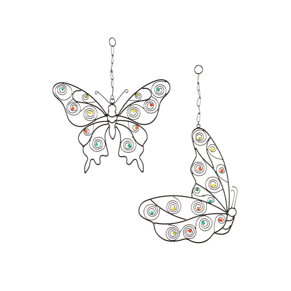 Plow & Hearth Metal Wall Butterfly With Glass Beads Set Of 2