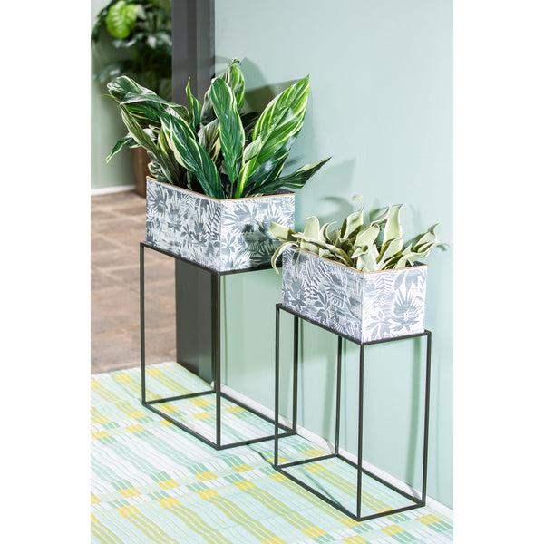 plow & hearth Metallic Embossed Floral Planters Set of 2