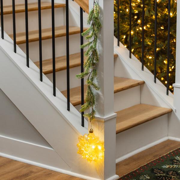 Plow & Hearth Micro LED Floral Glass Ball Indoor Outdoor Decorative Hanging Light Classic Warm Light