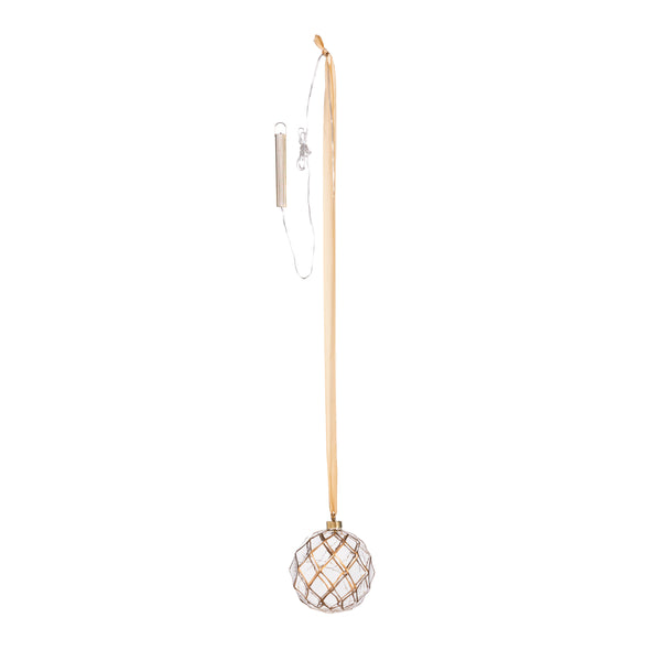 Plow & Hearth Micro LED Silver Ball Indoor Outdoor Decorative Hanging Light Warm White Light Large