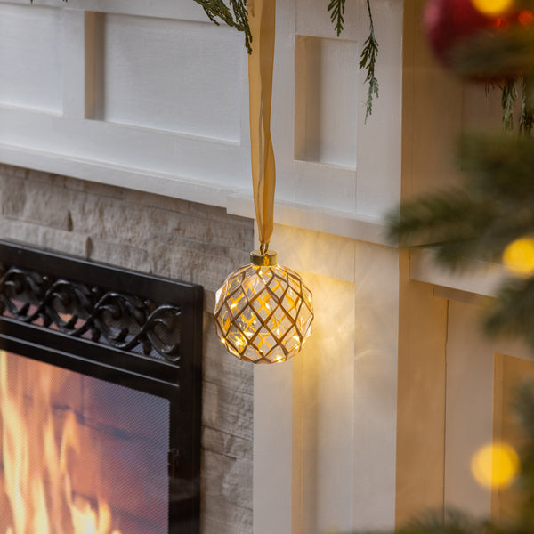 plow & hearth Micro LED Silver Ball Indoor Outdoor Decorative Hanging Light Warm White Light Small