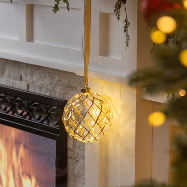 plow & hearth Micro LED Silver Ball Indoor Outdoor Decorative Hanging Light Warm White Light Large