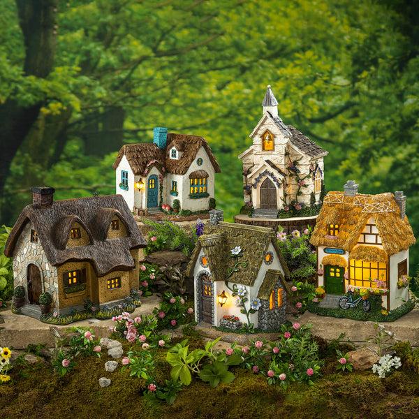 Plow & Hearth Miniature Fairy Garden Solar English Stone Cottage