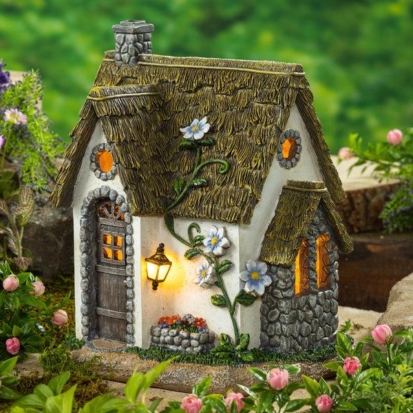 plow & hearth Miniature Fairy Garden Solar English Stone Cottage