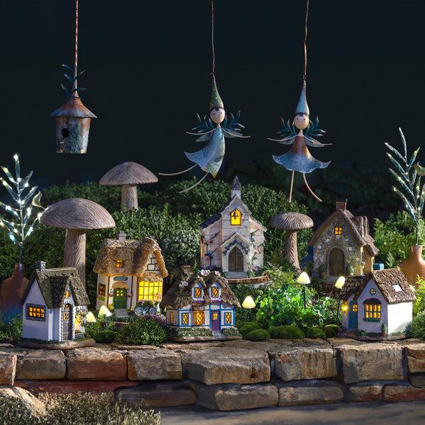Plow & Hearth Miniature Fairy Garden Solar Flower Shop