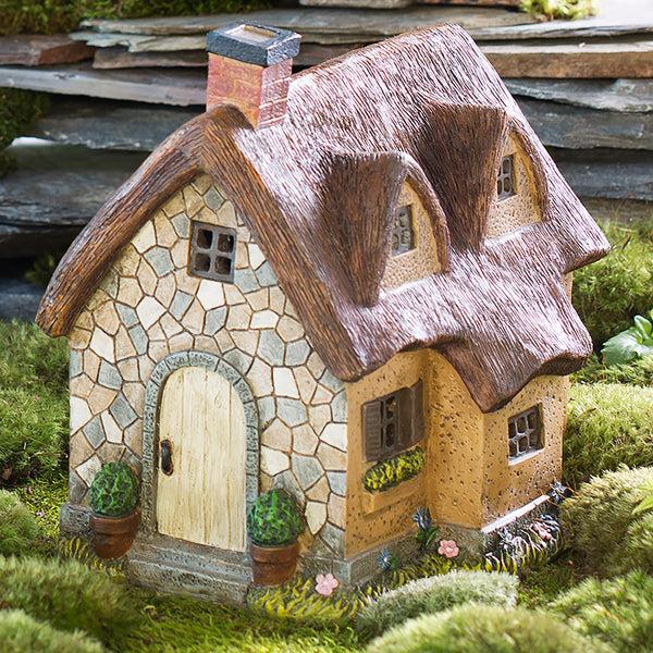 plow & hearth Miniature Fairy Garden Solar Thatched Cottage