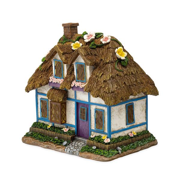 Plow & Hearth Miniature Floral Fairy Garden Solar Cottage
