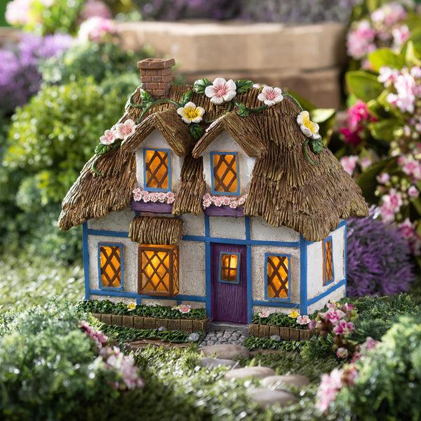 plow & hearth Miniature Floral Fairy Garden Solar Cottage