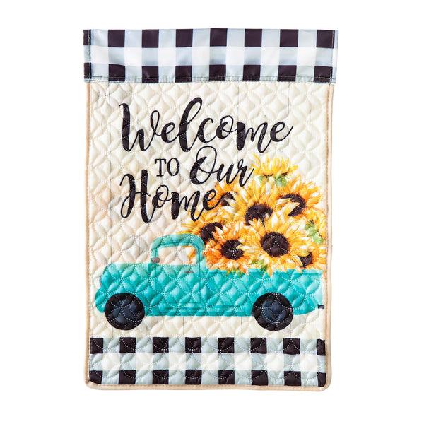 Plow & Hearth Mint Sunflower Truck Garden Quilted Flag