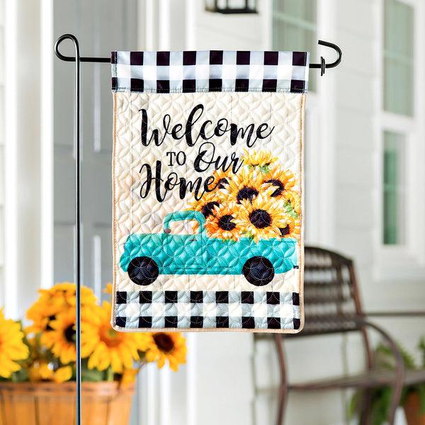 plow & hearth Mint Sunflower Truck Garden Quilted Flag