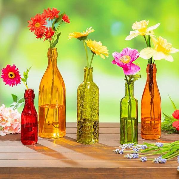 plow & hearth Mixed Colors Glass Bottles for Garden Bottle Tree Set of 5