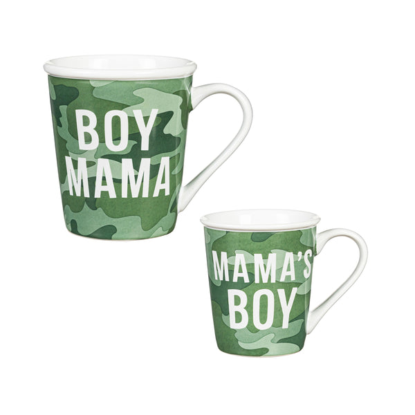 plow & hearth Mommy and Me Ceramic Cup Gift Set 16 oz. and 8 oz. Boy Mama / Mama's Boy