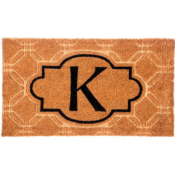 plow & hearth Monogram 'K' Embossed Decorative Coir Mat 28" x 16"