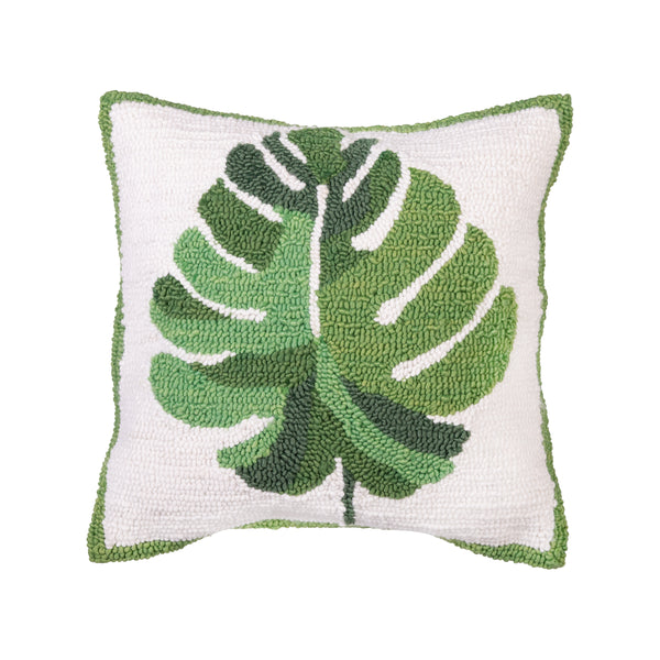 Plow & Hearth Monstera Leaf Indoor/Outdoor Hooked Pillow 18"x18"